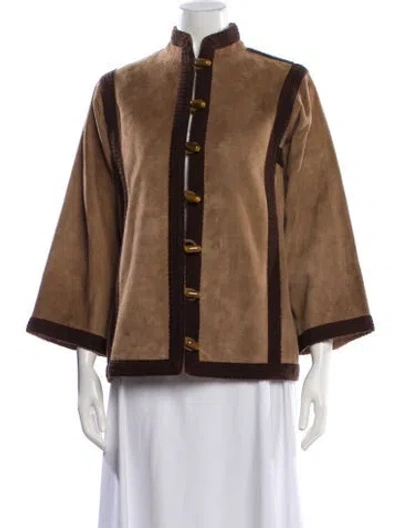 Pre-owned Saint Laurent Vintage Colorblock Pattern Jacket In Brown