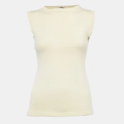 Pre-owned Saint Laurent Vintage Cream Wool Sleeveless Sweater Xs