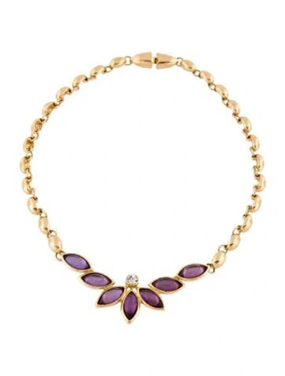 Pre-owned Saint Laurent Vintage Crystal & Resin Collar Necklace, 16.75" In Purple