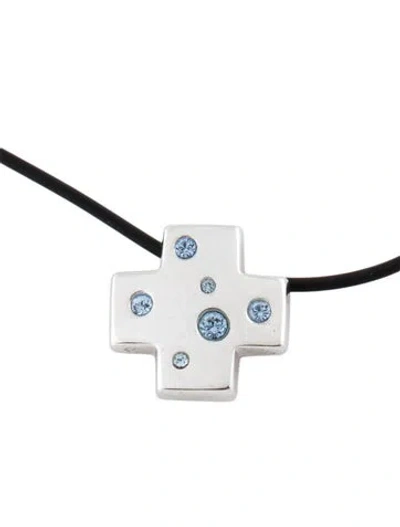 Pre-owned Saint Laurent Vintage Crystal Pendant Necklace, 17.75" In Blue