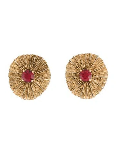Pre-owned Saint Laurent Vintage Crystal Textured Clip-on Earrings In Red