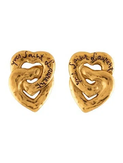 Pre-owned Saint Laurent Vintage Double Heart Clip-on Earrings In Multicolor