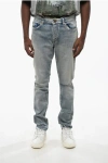 Saint Laurent Vintage Effect Stretch Denim Jeans 17cm In Blue