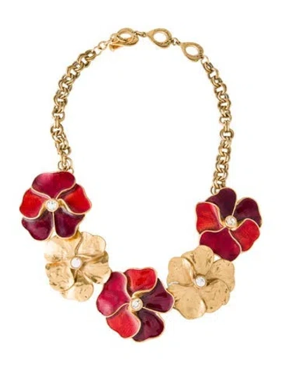 Pre-owned Saint Laurent Vintage Enamel & Crystal Flower Collar Necklace, 18.5"