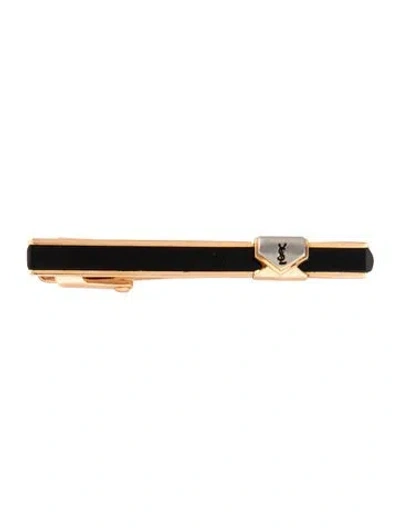 Pre-owned Saint Laurent Vintage Enamel Two-tone Logo Tie Clip In Black