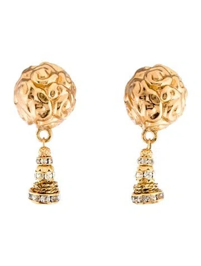 Pre-owned Saint Laurent Vintage Faux Pearl & Crystal Clip-on Drop Earrings In White