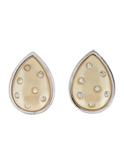 Pre-owned Saint Laurent Vintage Faux Pearl & Crystal Clip-on Earrings In Multi