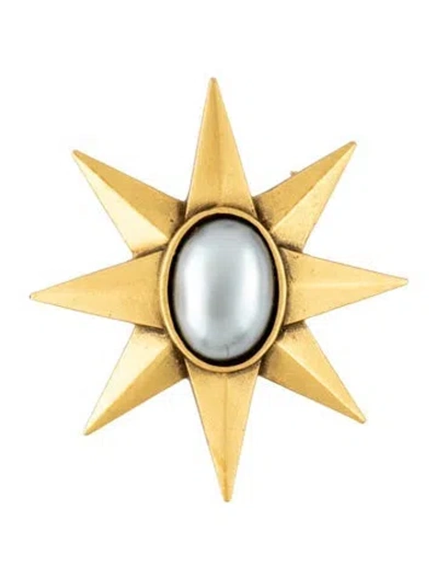 Pre-owned Saint Laurent Vintage Faux Pearl Star Pin Brooch In Silver