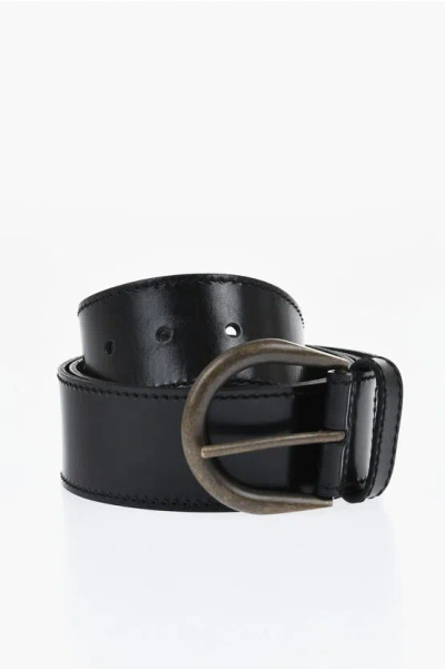 Saint Laurent Vintage Finished Leather Belt 50mm In Black