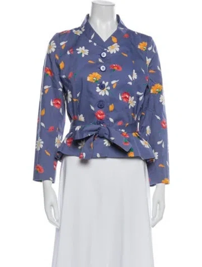 Pre-owned Saint Laurent Vintage Floral Print Jacket In Blue