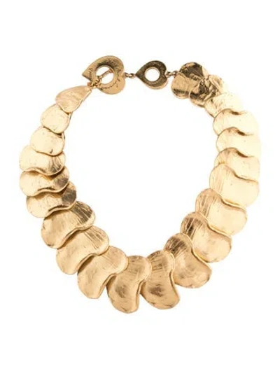 Pre-owned Saint Laurent Vintage Gilt Leaf Collar Necklace, 18" In Multicolor