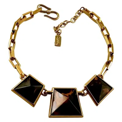 Pre-owned Saint Laurent Vintage Iconic Ysl Yves  Leopard Pyramid Necklace In Black