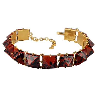 Pre-owned Saint Laurent Vintage Iconic Yves  Ysl Leopard Pyramid Necklace In Brown