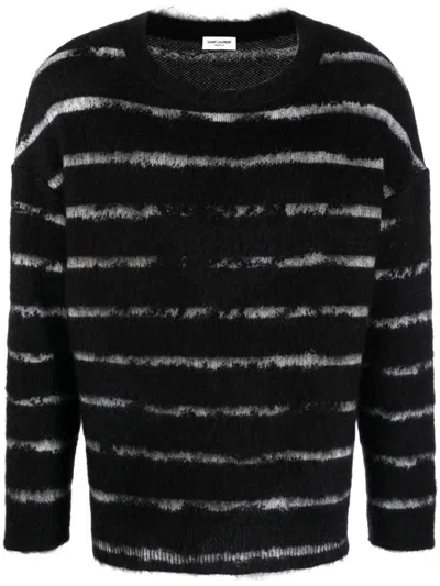 Saint Laurent Vintage Inspired 90's Striped Sweater For Men In Maroon