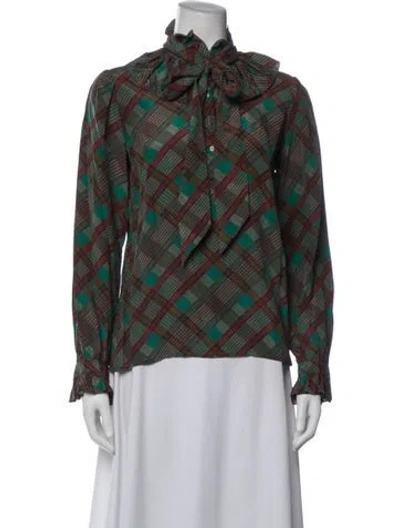 Pre-owned Saint Laurent Vintage Late 1970's - Early 1980's Blouse In Green/grey