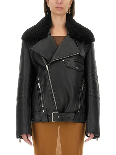 Saint Laurent Vintage Leather And Shearling Biker Jacket In Black