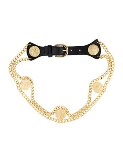 Pre-owned Saint Laurent Vintage Leather Chain-link Belt In Black