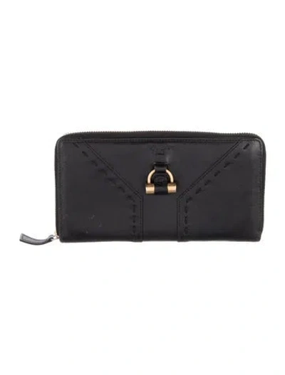 Pre-owned Saint Laurent Vintage Leather Continental Wallet In Black