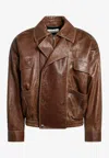 Saint Laurent Lambskin Bomber Jacket In Brown