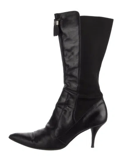 Pre-owned Saint Laurent Vintage Leather Sock Boots In Black