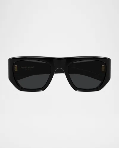 Saint Laurent Vintage Logo Acetate Square Sunglasses In Black