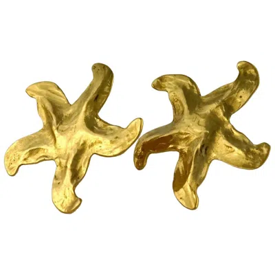 Pre-owned Saint Laurent Vintage Massive Yves  Starfish Earrings In Brown