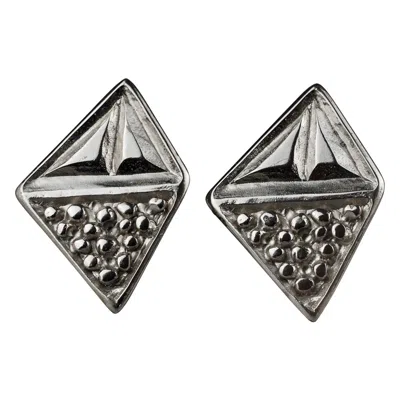 Pre-owned Saint Laurent Vintage Massive Yves  Ysl Diamond Nugget Silver Earrings In Black