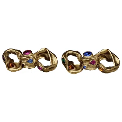 Pre-owned Saint Laurent Vintage Massive Yves  Ysl Jeweled Bow Earrings In Brown