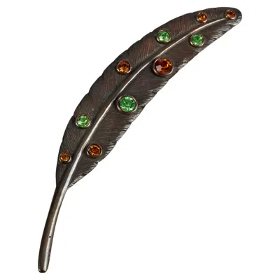 Pre-owned Saint Laurent Vintage Massive Yves  Ysl Jewelled Leaf Brooch In Multi