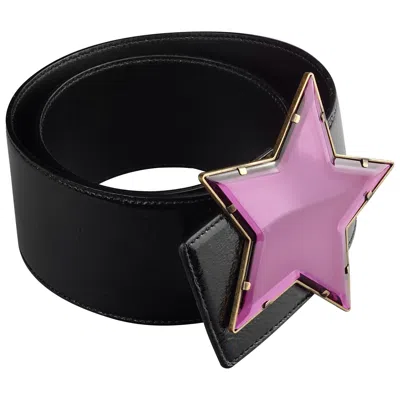 Pre-owned Saint Laurent Vintage Massive Yves  Ysl Star Mirror Plexiglass Buckle Belt In Black