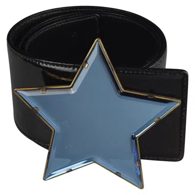 Pre-owned Saint Laurent Vintage Massive Yves  Ysl Star Mirror Plexiglass Buckle Belt In Black
