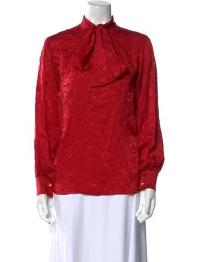 Pre-owned Saint Laurent Vintage Mock Neck Blouse In Red