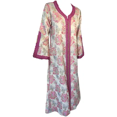 Pre-owned Saint Laurent Vintage Moroccan Kaftan Brocade Embroidered With Pink And Gold Trim, Circa 1970