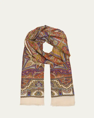 Saint Laurent Vintage Paisley Cashmere-blend Scarf In Red Multicolor