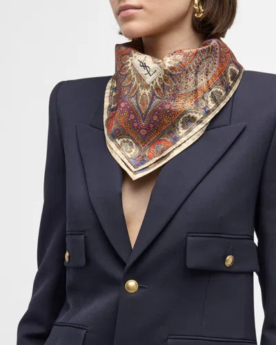 Saint Laurent Vintage Paisley Silk-blend Square Scarf In Multi