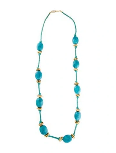 Pre-owned Saint Laurent Vintage Resin, Cord Bead Station Necklace, 45.5" In Blue