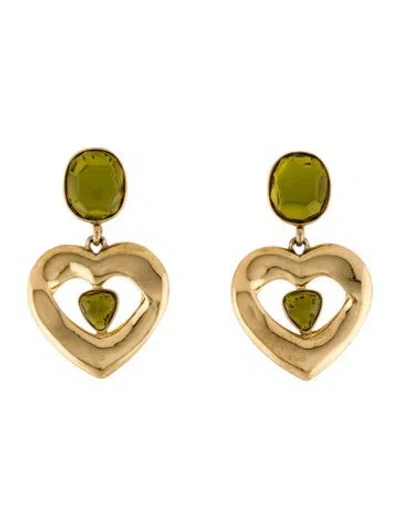 Pre-owned Saint Laurent Vintage Resin Drop Earrings In Green