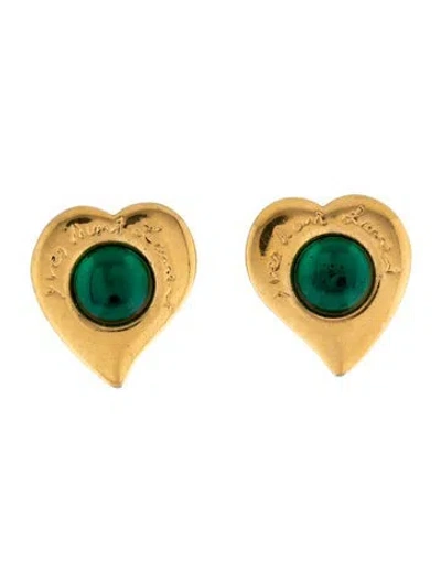 Pre-owned Saint Laurent Vintage Resin Heart Clip-on Earrings In Green