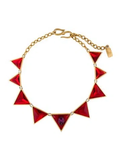 Pre-owned Saint Laurent Vintage Resin Triangle Pendant Necklace, 19.25" In Multi