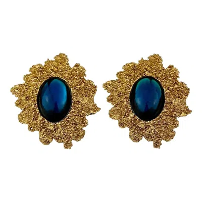 Pre-owned Saint Laurent Vintage Runway Yves  Ysl Blue Cabochon Textured Bubble Earrings