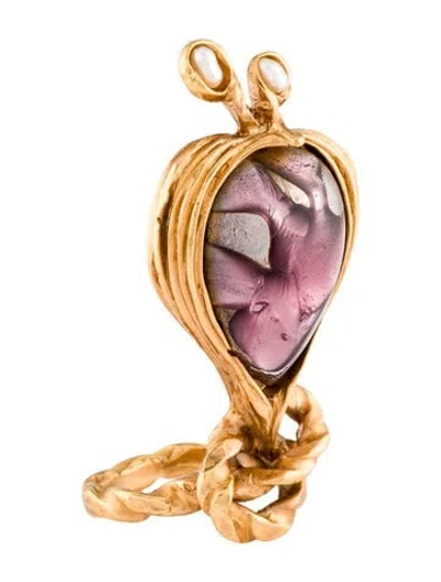 Pre-owned Saint Laurent Vintage Stone & Pearl Cocktail Ring In Multi