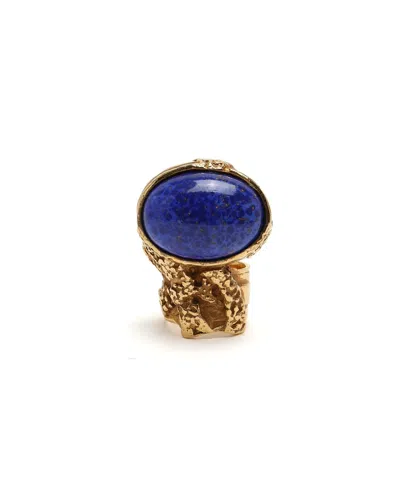 Pre-owned Saint Laurent Vintage Stone Ring In Blue