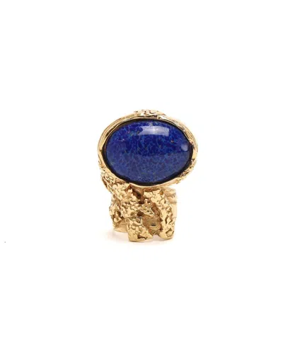 Pre-owned Saint Laurent Vintage Stone Ring, Size 12 In Blue