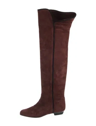 Pre-owned Saint Laurent Vintage Suede Boots In Burgundy