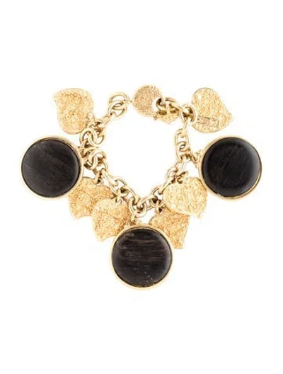 Pre-owned Saint Laurent Vintage Wood & Heart Charm Bracelet, 7" In Brown