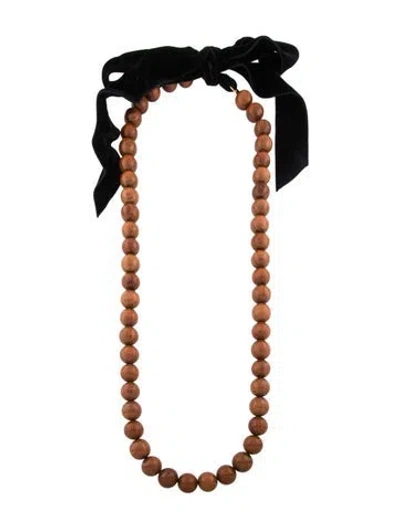 Pre-owned Saint Laurent Vintage Wood & Velvet Bead Necklace, 80" In Multi