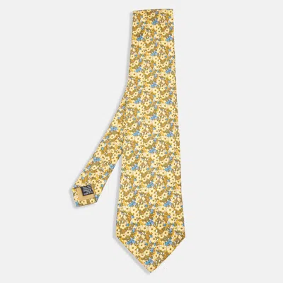 Pre-owned Saint Laurent Vintage Yellow Floral Print Silk Traditional Tie