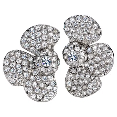 Pre-owned Saint Laurent Vintage Ysl Diamante Clip-on Half Flower Earrings, 1980s In Multi