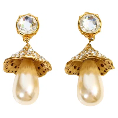 Pre-owned Saint Laurent Vintage Ysl Diamante Dome Pearl Earrings, France, Circa 1980s In Multi