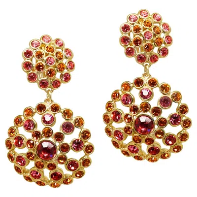 Pre-owned Saint Laurent Vintage Ysl Gold Tone Pink And Amber Clip-on Dangle Earrings, Circa 1990s